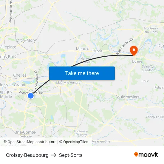 Croissy-Beaubourg to Sept-Sorts map