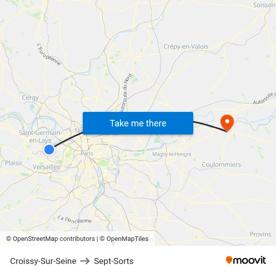 Croissy-Sur-Seine to Sept-Sorts map
