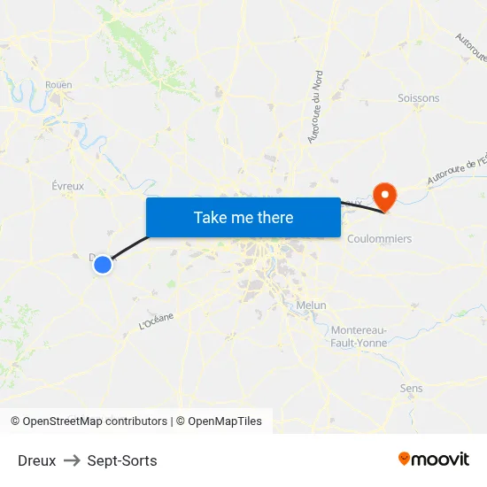 Dreux to Sept-Sorts map
