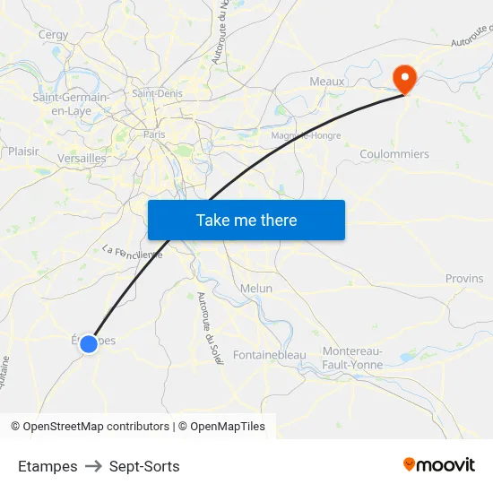 Etampes to Sept-Sorts map