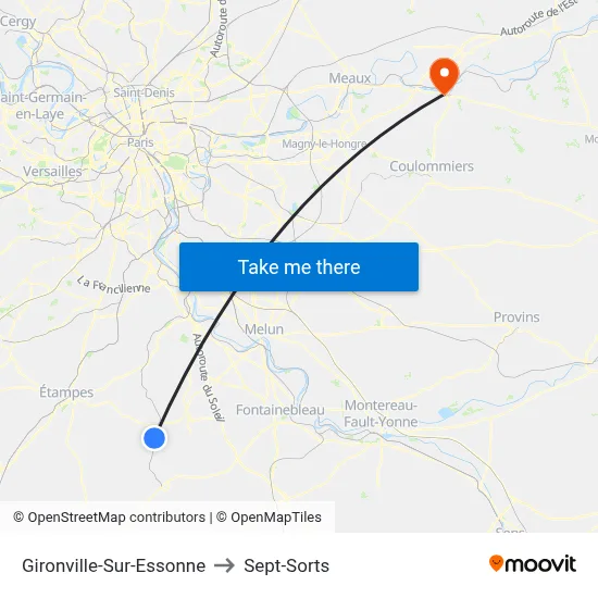 Gironville-Sur-Essonne to Sept-Sorts map