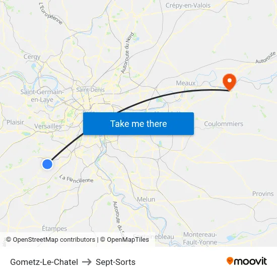 Gometz-Le-Chatel to Sept-Sorts map