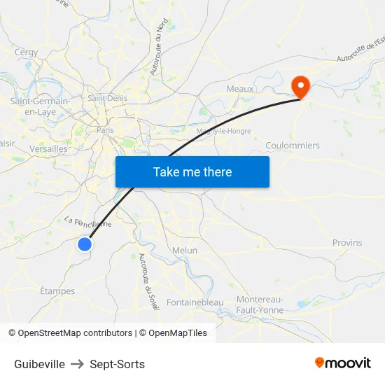 Guibeville to Sept-Sorts map