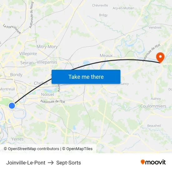 Joinville-Le-Pont to Sept-Sorts map
