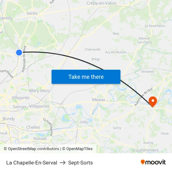 La Chapelle-En-Serval to Sept-Sorts map