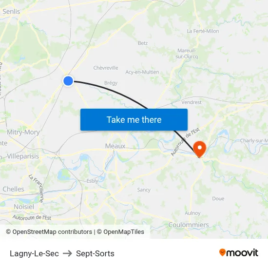 Lagny-Le-Sec to Sept-Sorts map