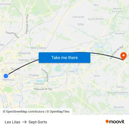 Les Lilas to Sept-Sorts map