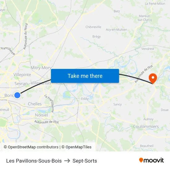 Les Pavillons-Sous-Bois to Sept-Sorts map