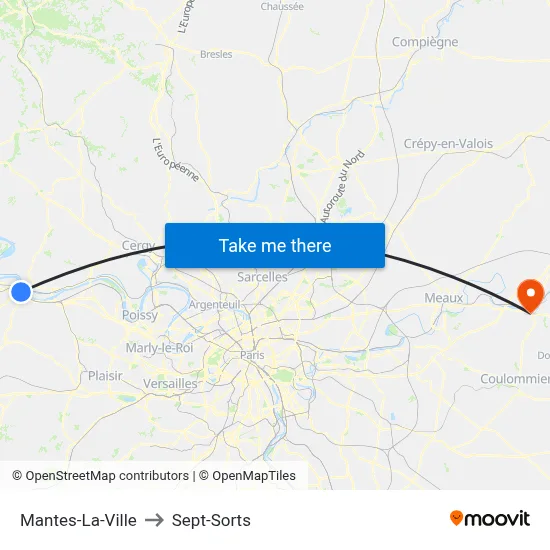 Mantes-La-Ville to Sept-Sorts map