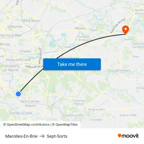 Marolles-En-Brie to Sept-Sorts map