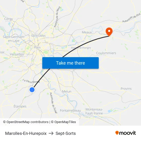 Marolles-En-Hurepoix to Sept-Sorts map