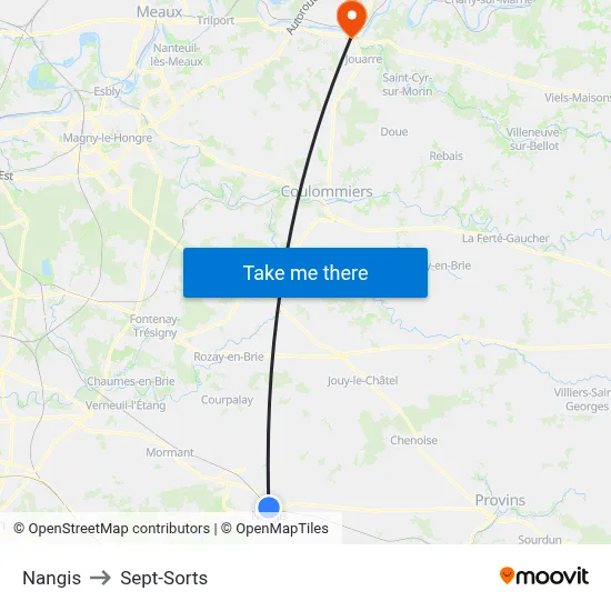 Nangis to Sept-Sorts map