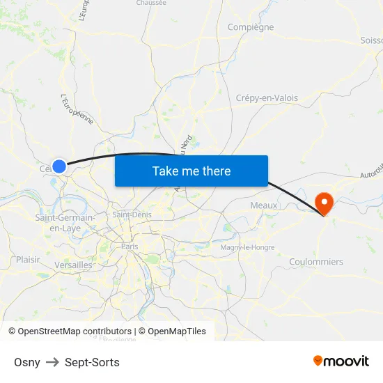 Osny to Sept-Sorts map