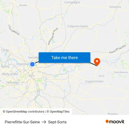 Pierrefitte-Sur-Seine to Sept-Sorts map