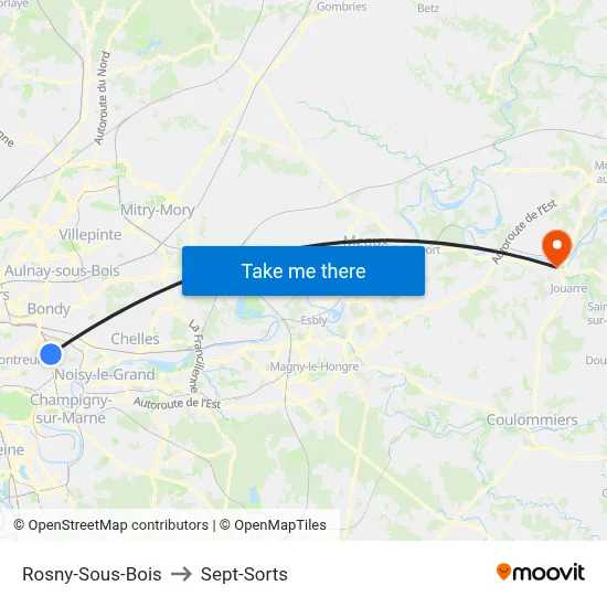 Rosny-Sous-Bois to Sept-Sorts map