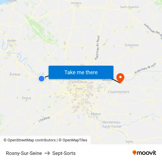 Rosny-Sur-Seine to Sept-Sorts map