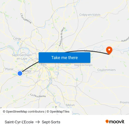 Saint-Cyr-L'Ecole to Sept-Sorts map