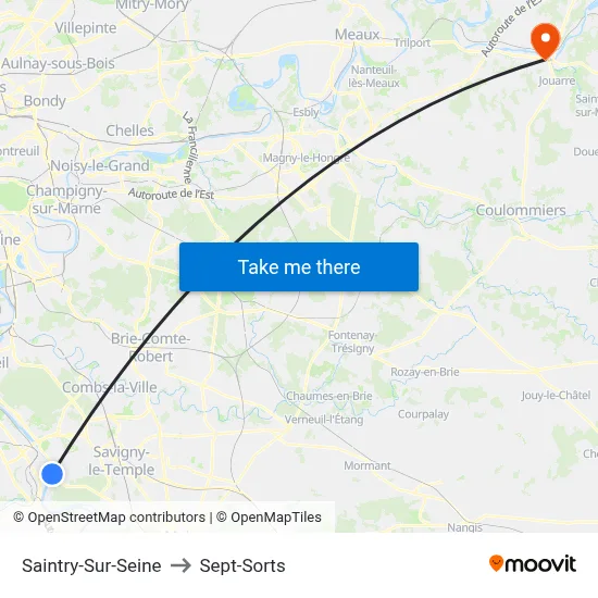 Saintry-Sur-Seine to Sept-Sorts map