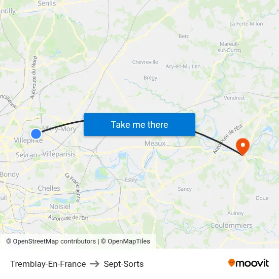 Tremblay-En-France to Sept-Sorts map