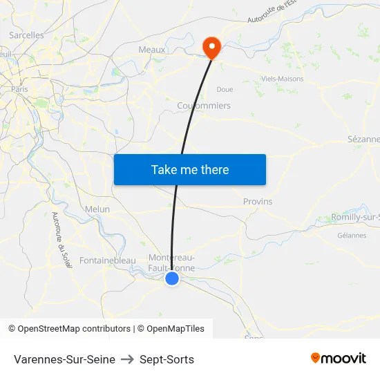 Varennes-Sur-Seine to Sept-Sorts map