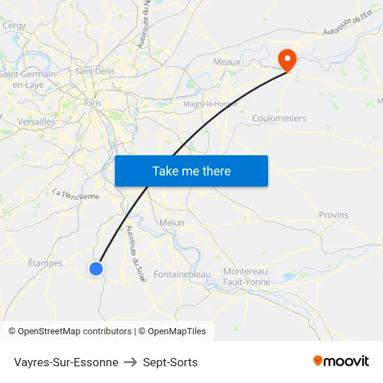 Vayres-Sur-Essonne to Sept-Sorts map