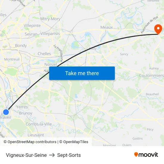 Vigneux-Sur-Seine to Sept-Sorts map