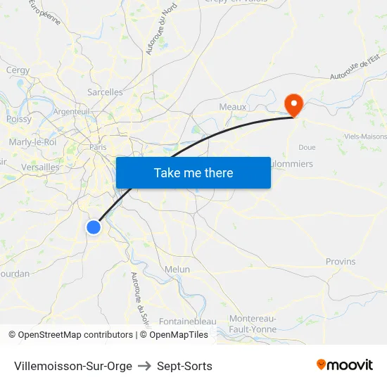 Villemoisson-Sur-Orge to Sept-Sorts map