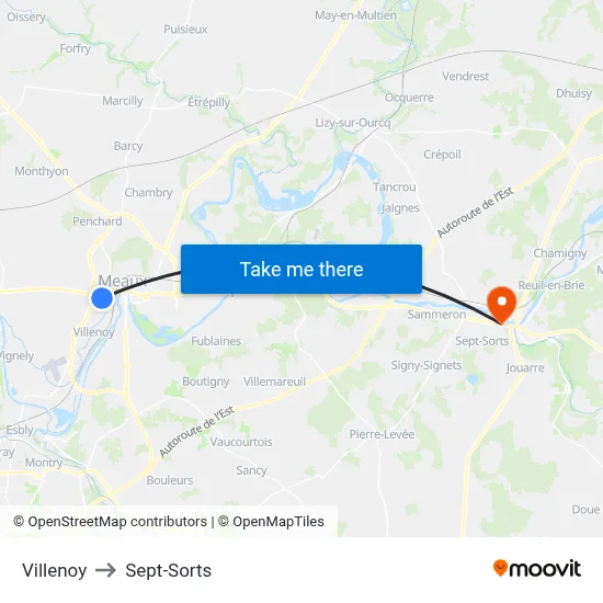 Villenoy to Sept-Sorts map