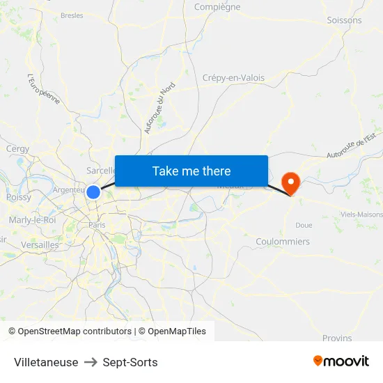 Villetaneuse to Sept-Sorts map