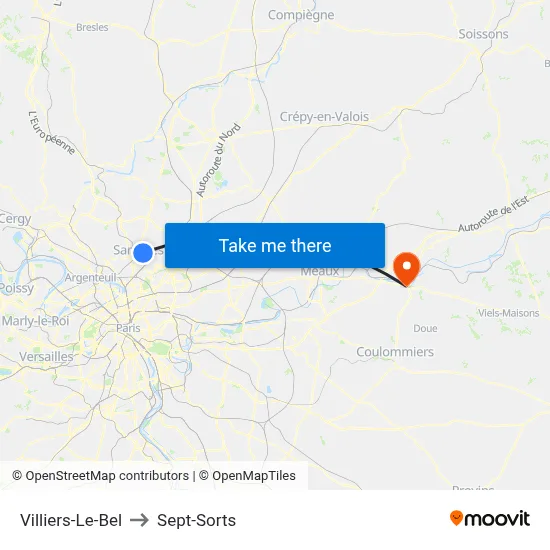 Villiers-Le-Bel to Sept-Sorts map