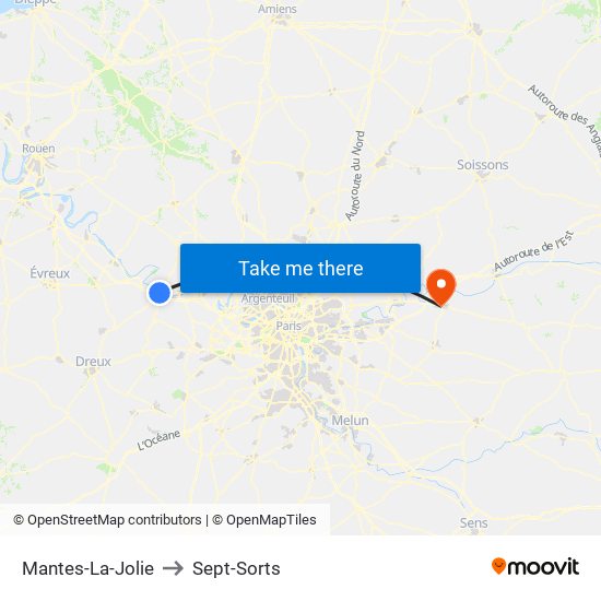 Mantes-La-Jolie to Sept-Sorts map