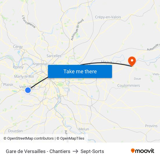 Gare de Versailles - Chantiers to Sept-Sorts map