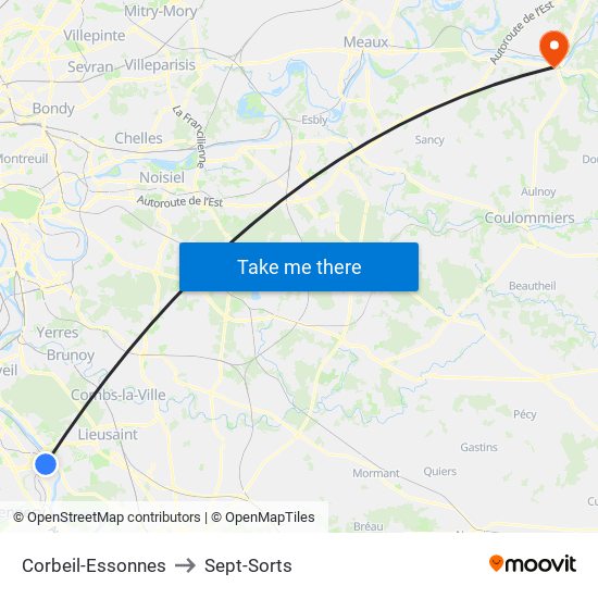 Corbeil-Essonnes to Sept-Sorts map