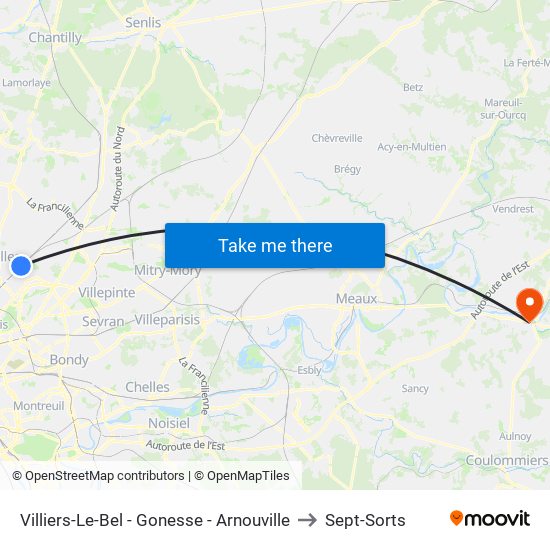 Villiers-Le-Bel - Gonesse - Arnouville to Sept-Sorts map