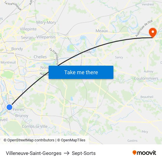 Villeneuve-Saint-Georges to Sept-Sorts map