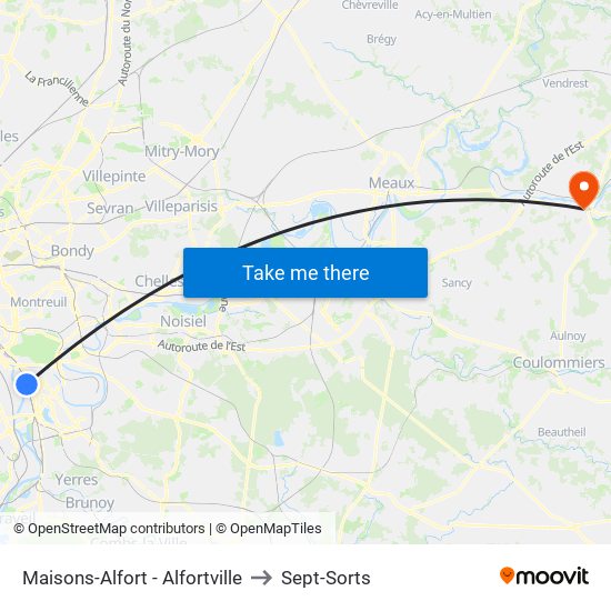 Maisons-Alfort - Alfortville to Sept-Sorts map