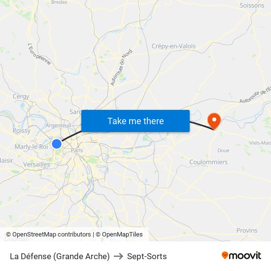 La Défense (Grande Arche) to Sept-Sorts map