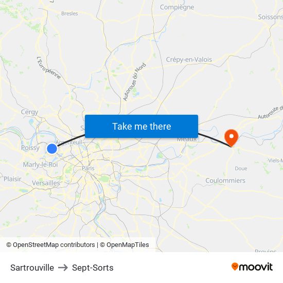 Sartrouville to Sept-Sorts map