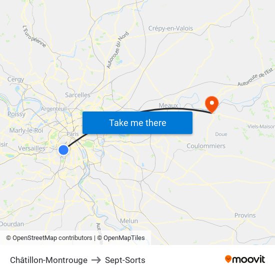 Châtillon-Montrouge to Sept-Sorts map