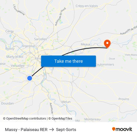 Massy - Palaiseau RER to Sept-Sorts map