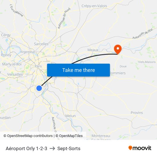 Aéroport Orly 1-2-3 to Sept-Sorts map