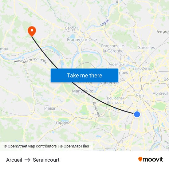 Arcueil to Seraincourt map