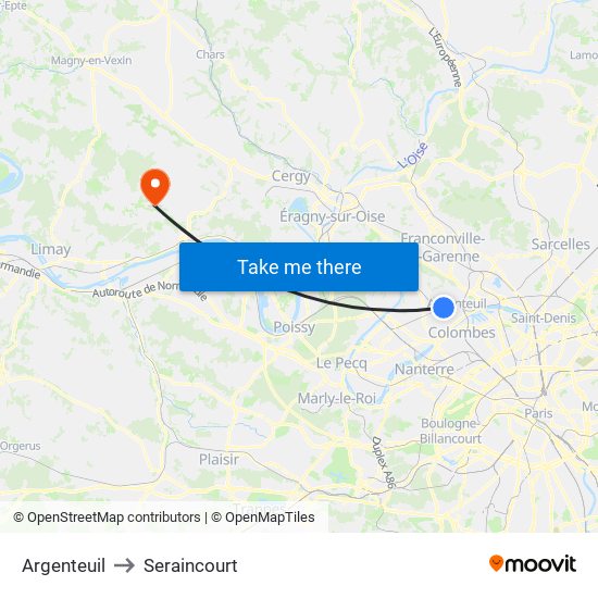 Argenteuil to Seraincourt map