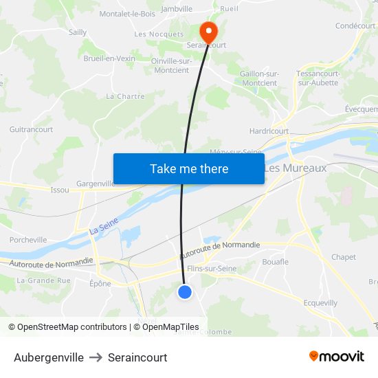 Aubergenville to Seraincourt map