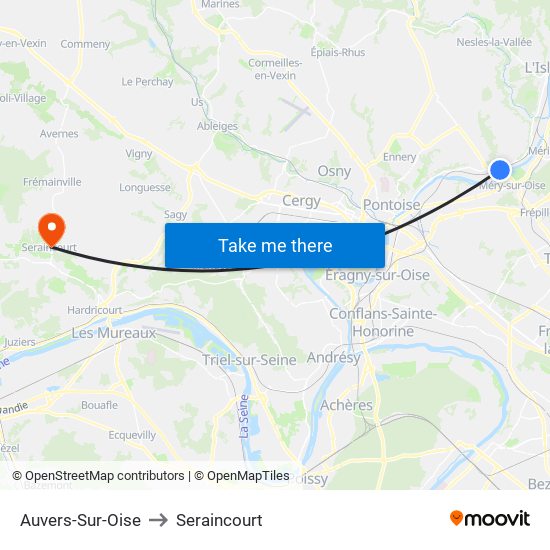 Auvers-Sur-Oise to Seraincourt map