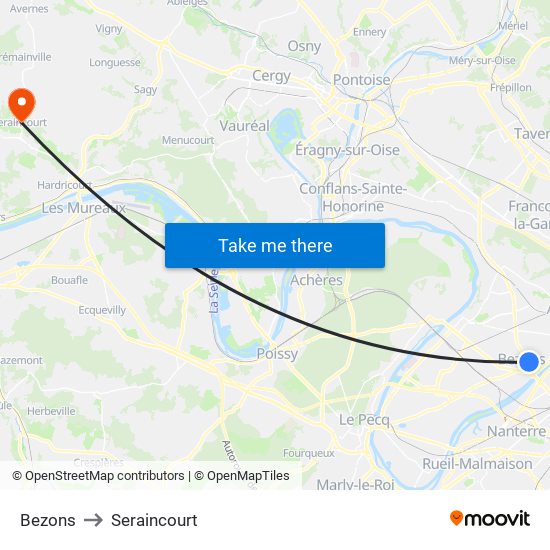 Bezons to Seraincourt map