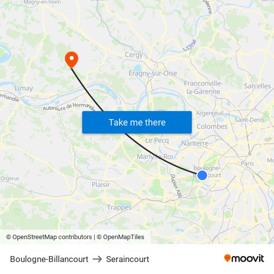 Boulogne-Billancourt to Seraincourt map