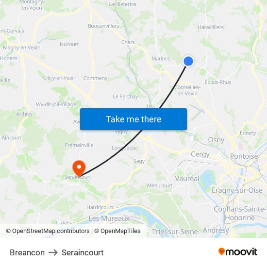 Breancon to Seraincourt map