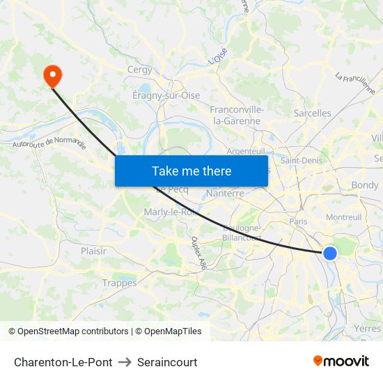 Charenton-Le-Pont to Seraincourt map