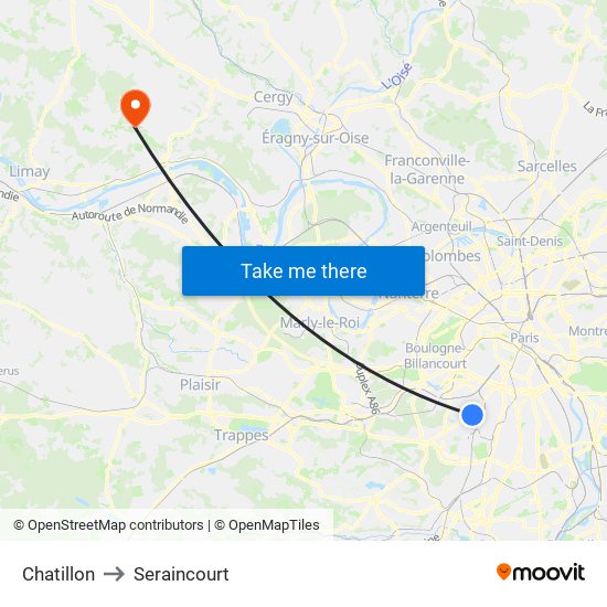 Chatillon to Seraincourt map